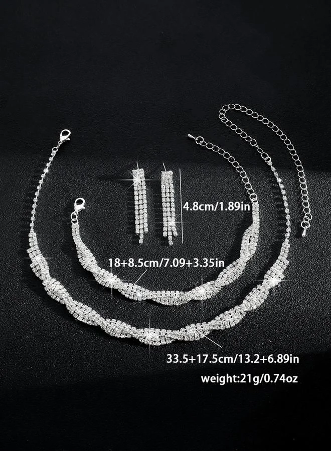 تايك تو طقم مجوهرات 3 قطع عقد وسوار وأقراط منمقة